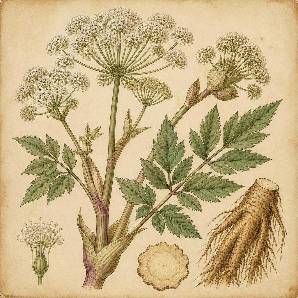 Dong Quai Root (Angelica sinensis) — botanical illustration