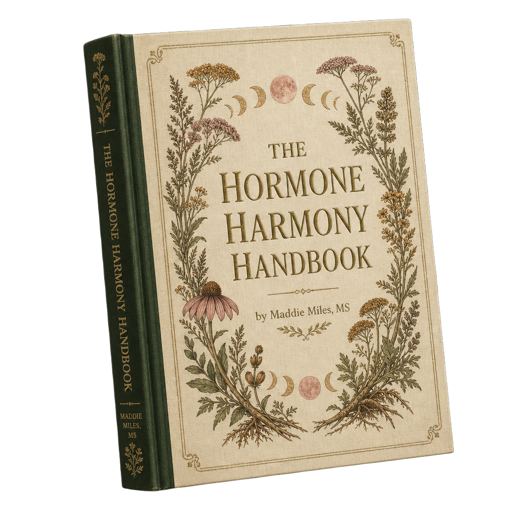 The Hormone Harmony Handbook by Maddie Miles — vintage botanical hardcover