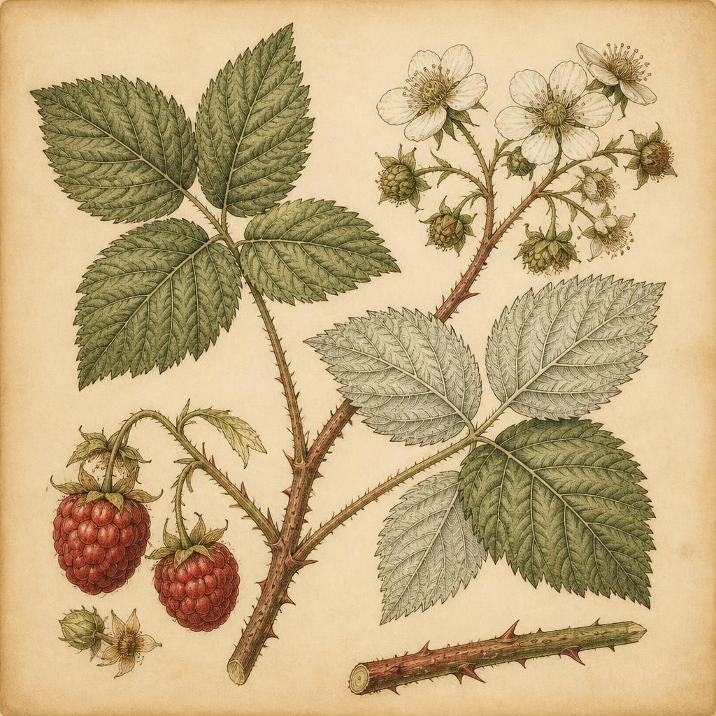 Raspberry Leaf (Rubus idaeus) — botanical illustration