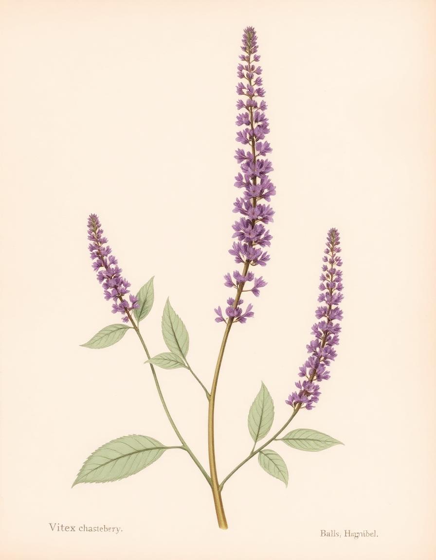 Chaste Tree Fruit (Vitex agnus-castus) — botanical illustration