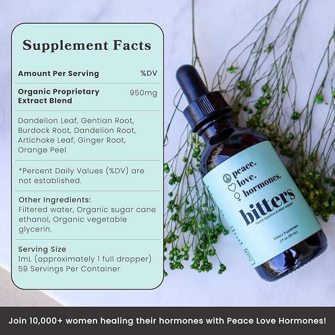 peace. love. hormones. Supplement 30 Day Supply Bitters: Digestive & Body Detox Supplement for Gut Health